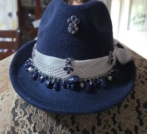 Elegant Blue Women's Hat with White Band
